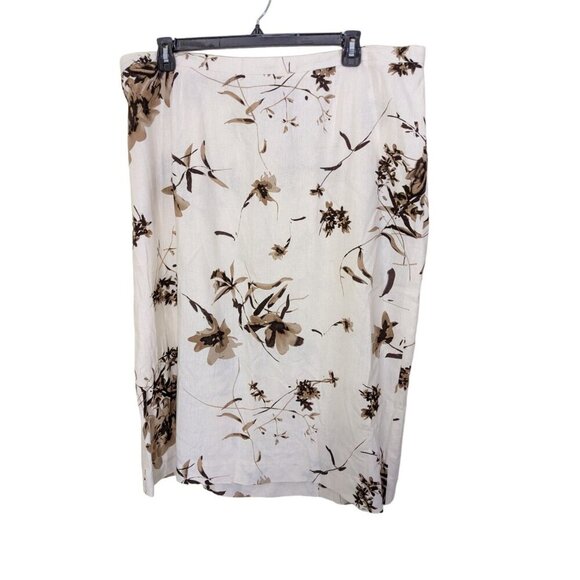 Womens Linen Blend Skirt and Top Set Plus Size 5X Cream Brown Floral - Picture 4 of 6